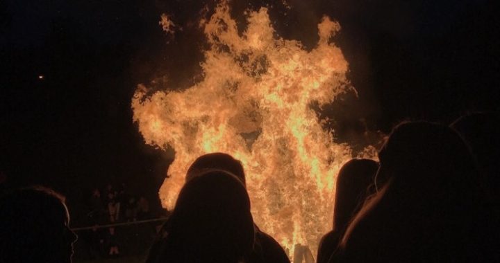 Indiana gets “fired up” for football game with bonfire